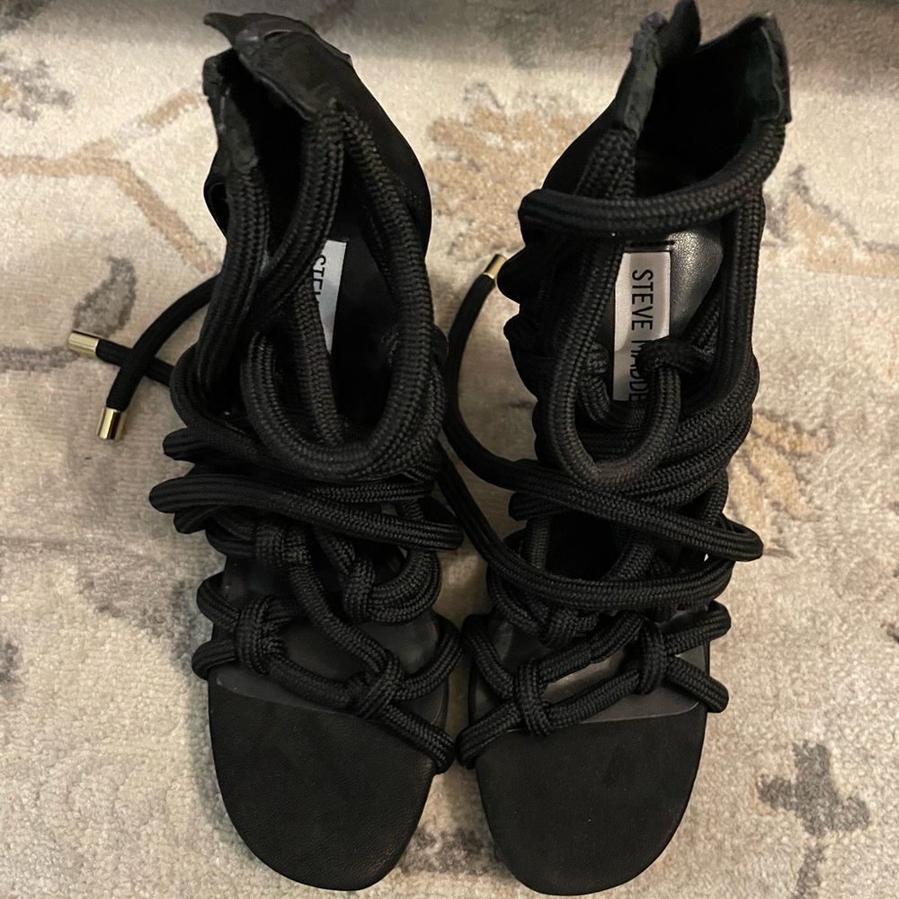New Steve Madden lace up heels in color black and size 6.